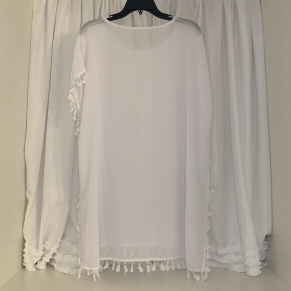 White Sheer Tassel Trim Cover-Up NWOT - Picture 3 of 8